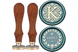 VSECUON Flower Initial Alphabet K Wax Seal Stamp & Eucalyptus Love Sealing Stamp with Wax Stamp Brass Head Ideal for Wedding Invitations Gift Wrapping Christmas (Floral K)