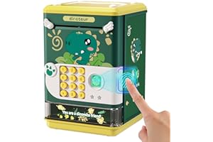 Deejoy Dinosaur Electronic Piggy Bank for Boys,Mini ATM Toys of Kids,Savings Machine with Personal Password & Fingerprint Unlocking Simulation - Music Box with Songs Age 3-8 Years