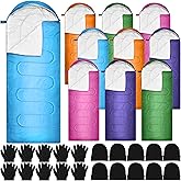 Tranqun 30 Pcs Bulk Sleeping Bags for Homeless Adults, Cold Weather Camping Sleeping Bag Liner with Winter Beanies and Gloves, Waterproof Lightweight for Backpacking Emergency Supplies