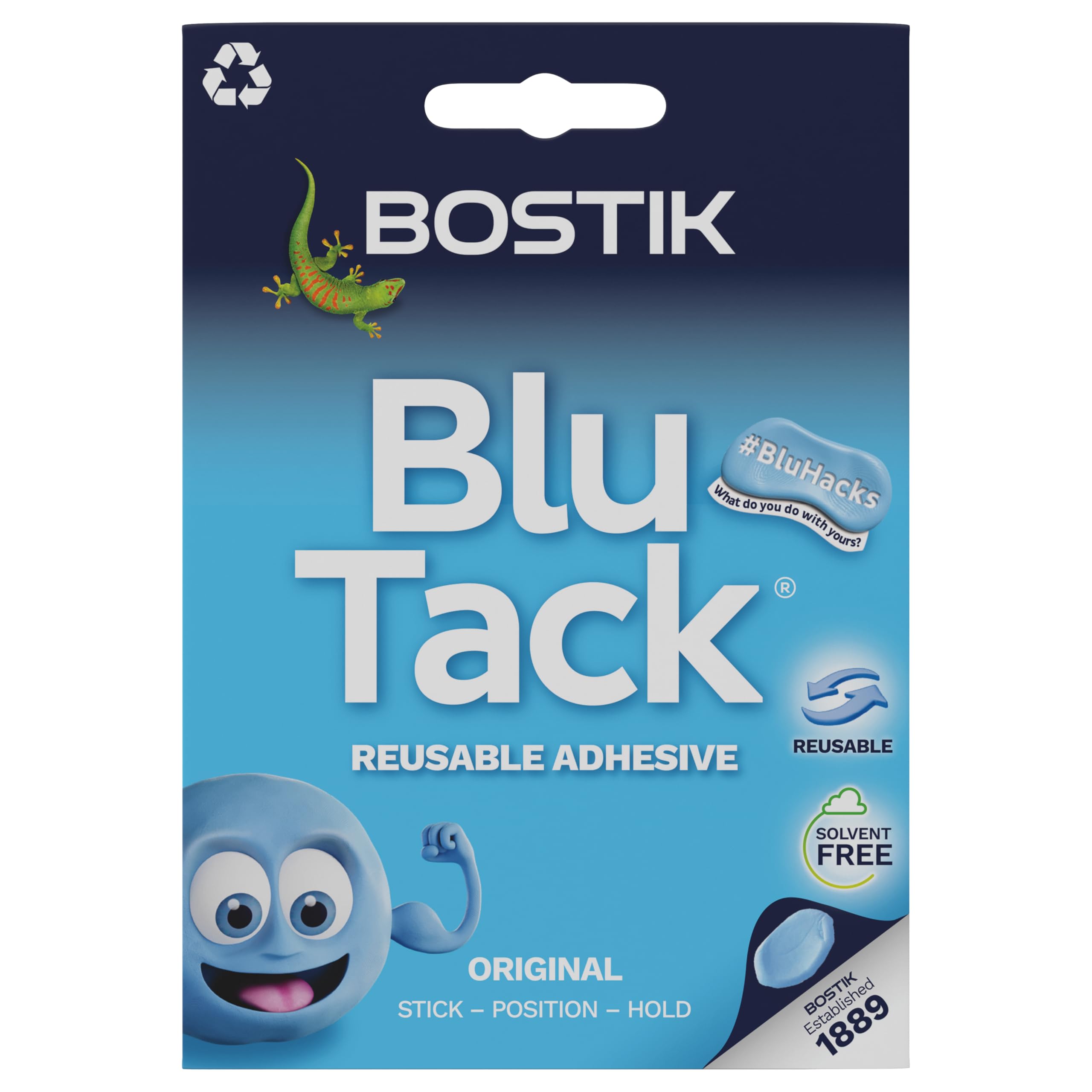 BOSTIK Blu Tack (1 Pack) 1.6oz Multipurpose Mounting Sticky Putty | Non-Toxic Reusable Hanging Adhesive | Great for Home, School & Office | Blue