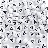 Ludthaw 100PCS Letter Beads,4X7mm Acrylic White Round Alphabet Beads Vowel Letter A Beads for Jewelry Making Bracelets Necklaces Making