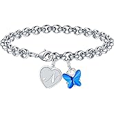 IEFWELL Initial Charm Bracelets for Girls - Crystal Butterfly Bracelets for Teen Girls Gifts Trendy Stuff Dainty Heart Initial Charm Bracelet for Girl Women Butterfly Jewelry Gifts