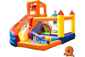 HuaKastro Inflatable Water Slide Bouncy Castle for Kids with Pool, 5-in-1 Indoor/Outdoor Blow Up Play Center for Climbing, Sl