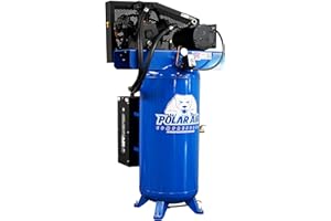 POLAR AIR Industrial 3-Cylinder Silent Air Compressor - 5HP 60 Gal Vertical 2-Stage, 19CFM 230V 1-Phase with Splash Lube Pump & Isolator Pads - PS05V060Y1