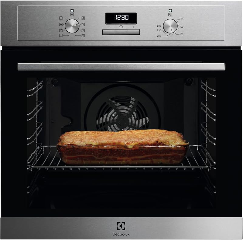 Forno de convecção elétrico electrolux eoh3h54x, multifuncional, churrasqueira integrada, série 300, 7 funções, cozimento multinível, limpeza aquaclean, capacidade de 72 l, aço inoxidável anti-impressões digitais, classe a +