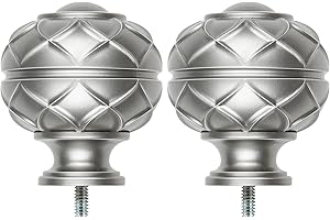 USFOOK Window Treatment Finials for 3/4 or 6/8 Inch Curtain Rods, Antique Silver Drapery Rods Replacement Finials with M6 Screws, Lotus Texture Finials, 2 Pack