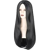 Cosela Women Long Straight Black Cosplay Wig Center Part Party Wig