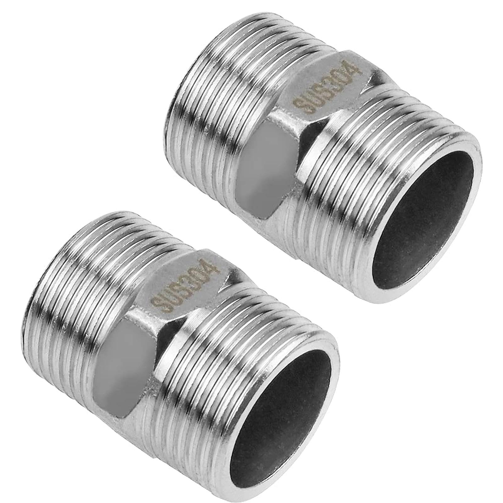 JPGhaha 1inch Shower Hose Connector Adaptors 2Pcs Double Nipple External Thread Fitting Male to Male Straight Pipe Hex Fitting Threaded Tap Connector 304 Stainless Steel DN25