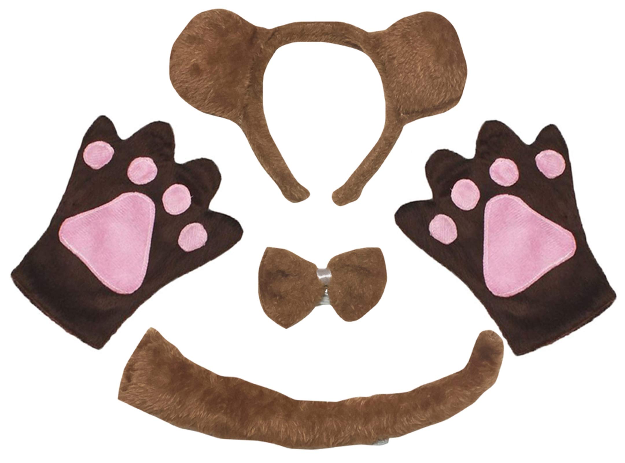 Petitebelle Bear Headband Bowtie Tail Gloves 4pc Adult Costume (Brown/Long Tail, One Size) โ image 1
