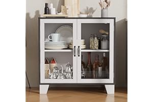 Cozy Castle Buffet Sideboard Cabinet with Storage, Modern Contrast Color Buffet Cabinet with 2 Acrylic Doors, Kitchen Buffet with Adjustable Shelf, Wood Buffet Table for Dining Room, Living Room