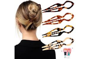 TIEFEBENE 4PCS Prestige French Hair Pins for Women-Tortoise Shell Hair Pin for Updos Chignons & Buns-Acetate French Twist Pin, Strong Hold Hair Clips All-Day, Styling for All Hair Types, Valentine's Day Gifts
