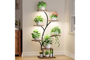 BACEKOLL Plant Stand Indoor with Grow Lights, 7 Tiered Indoor Plant Shelf, 49" Corner Plant Stands for Indoor Plants, Metal Plant Flower Display Shelf, Tree-Shaped Plant Rack for Home, Patio, Black