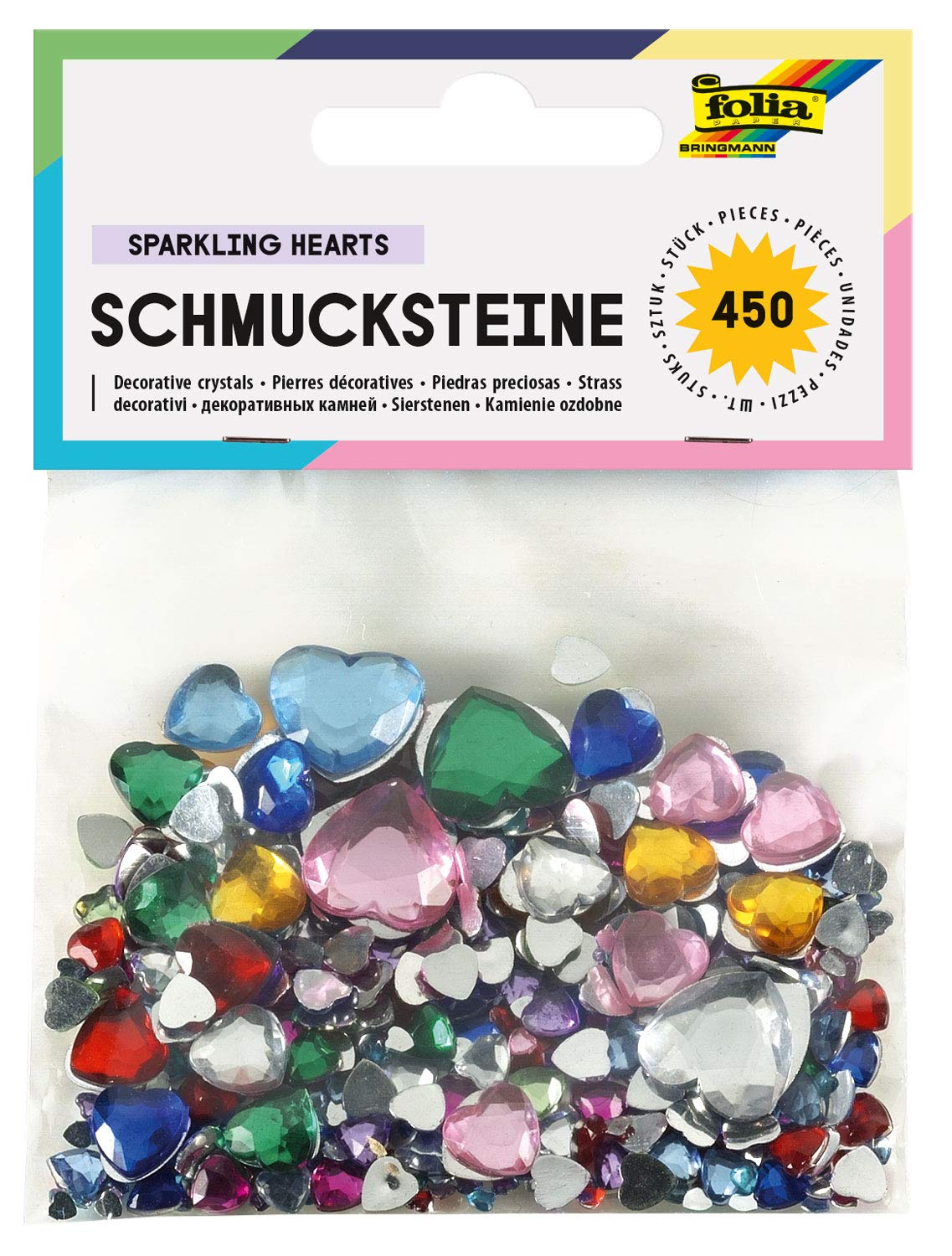 Folia 1241 - Decorative Crystals Hearts 450 Pcs, Assorted Sizes and Colours