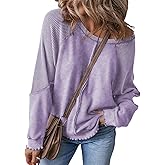 SHEWIN Womens Sweatshirt Oversized Casual Crewneck Long Sleeve Pullover Off The Shoulder Waffle Knit Tops for Women