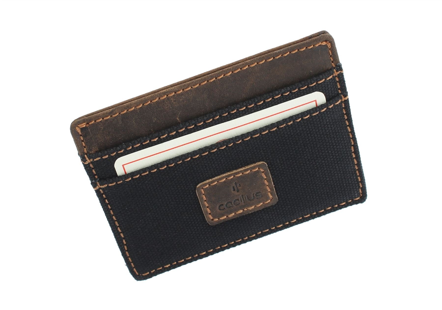 Cactus Slim Canvas Card Holder with Leather Trim and RFID Protection 625_81 Black