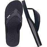 KuaiLu Men's Yoga Mat Leather Flip Flops with Arch Support Comfortable Cushion Walking Thong Sandals Slip On Indoor Outdoor