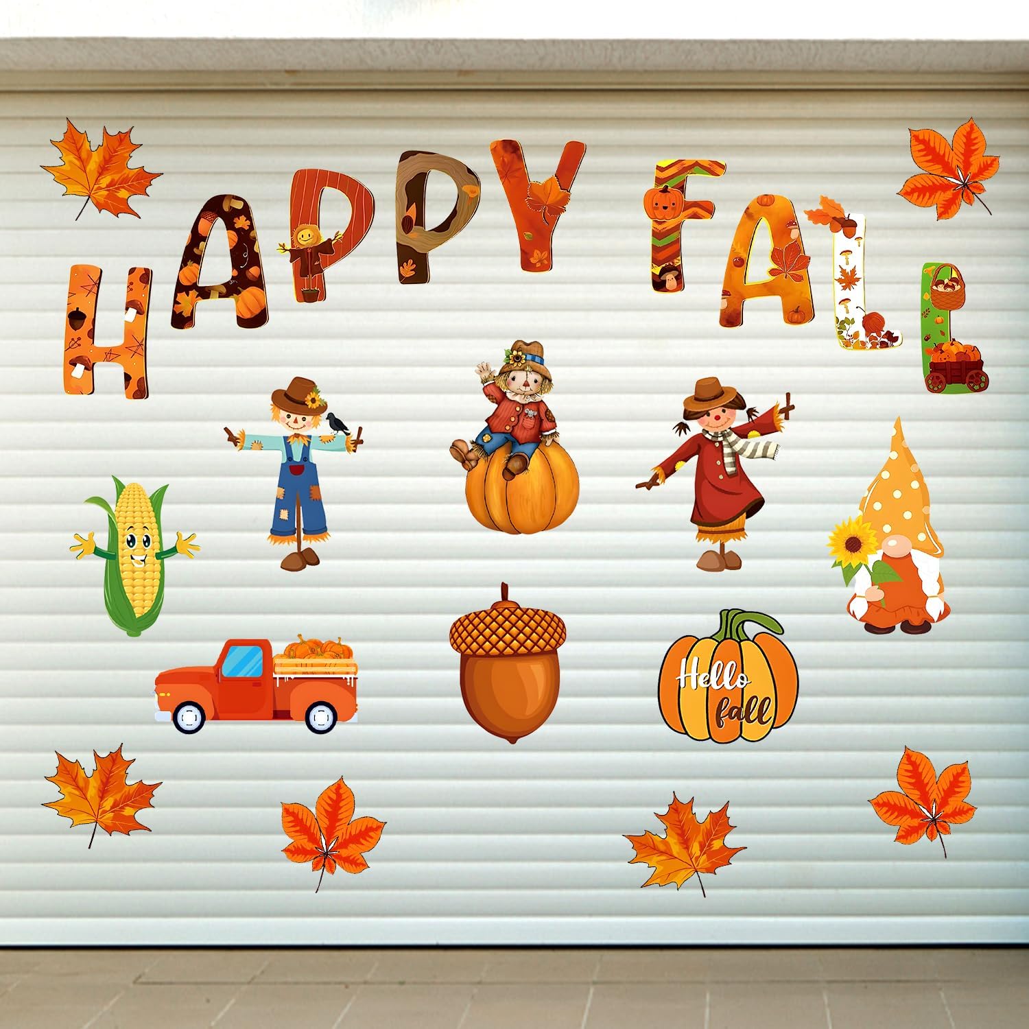 Garage Door Decorations - 23 PCS Happy Fall Garage Door Magnets Decoration Fall Theme Refrigerator Magnet Pumpkin Scarecrow Gnome Truck Decal Sticker for Thanksgiving Autumn Harvest Party (Fall)