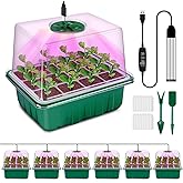 YAUNGEL Seed Starter Tray with Grow Light, 6 Pack Seed Starter Kit with Timing Controller Adjustable Brightness, Thicken Seedling Starter Trays with Humidity Domes Heightened Lids, Gift Box