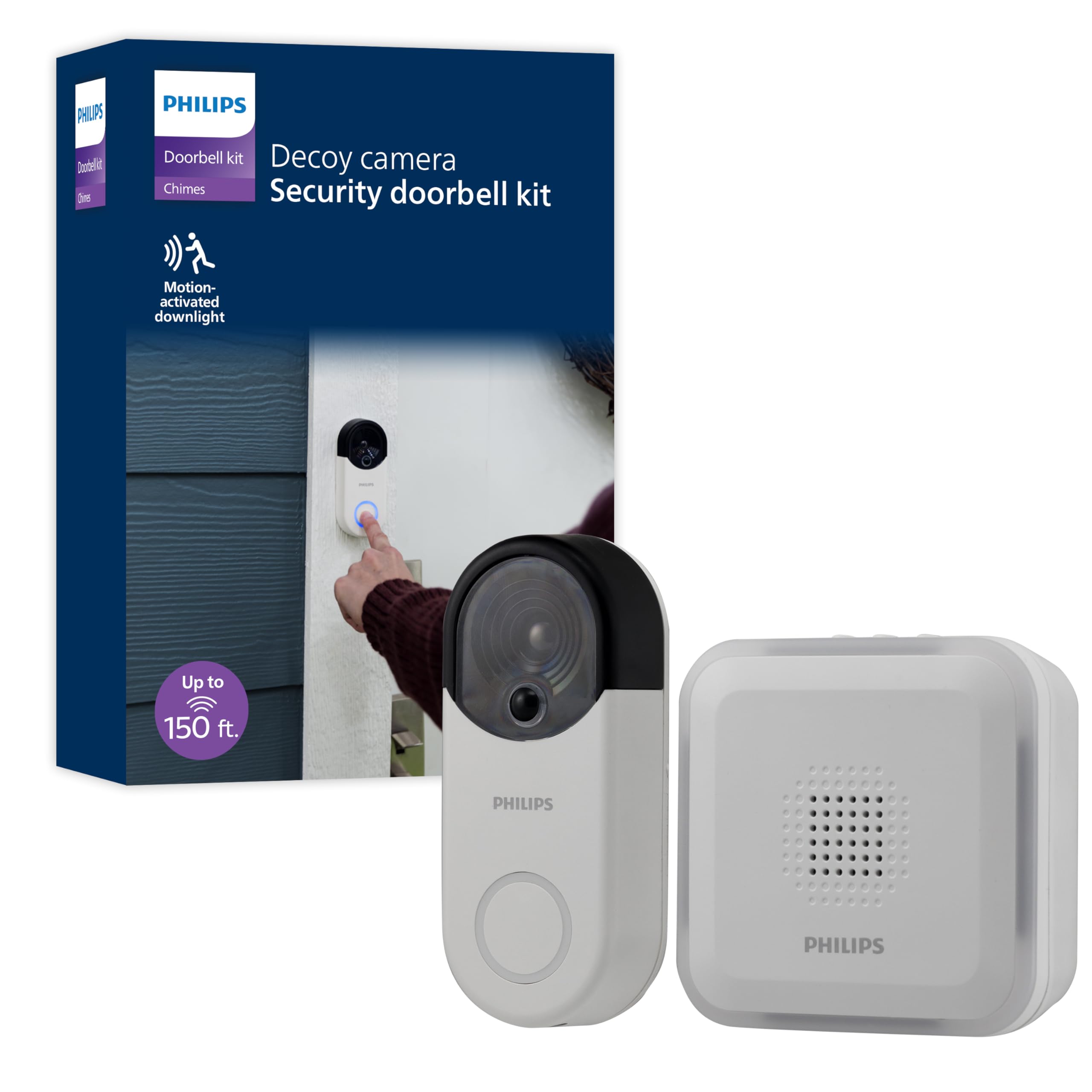 Photo 1 of Philips Wireless Security Doorbell Chime Kit, Decoy Doorbell Camera, Motion-Activated Light, Decoy Doorbell Home Security Cameras, Wireless Doorbell Chime, 150 Ft Range, White, DES6572WB/37