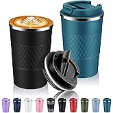 Volhoply 13 oz Stainless Steel Insulated Travel Coffee Mug with Fip Lid Bulk 2 Pack,Reusable Double Wall Vacuum Metal Coffee Cup,Portable Leak Proof Thermal Tumbler for Hot & Cold Drinks(Assorted,2)