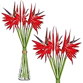 Giegxin 10 Pieces Bird of Paradise Artificial Plant 22 Inch Hawaiian Tropical Flowers Faux Flowers Bouquet Large Elegant Green Plant for Home Garden Decoration Office Wedding Decor Supplies (Red)
