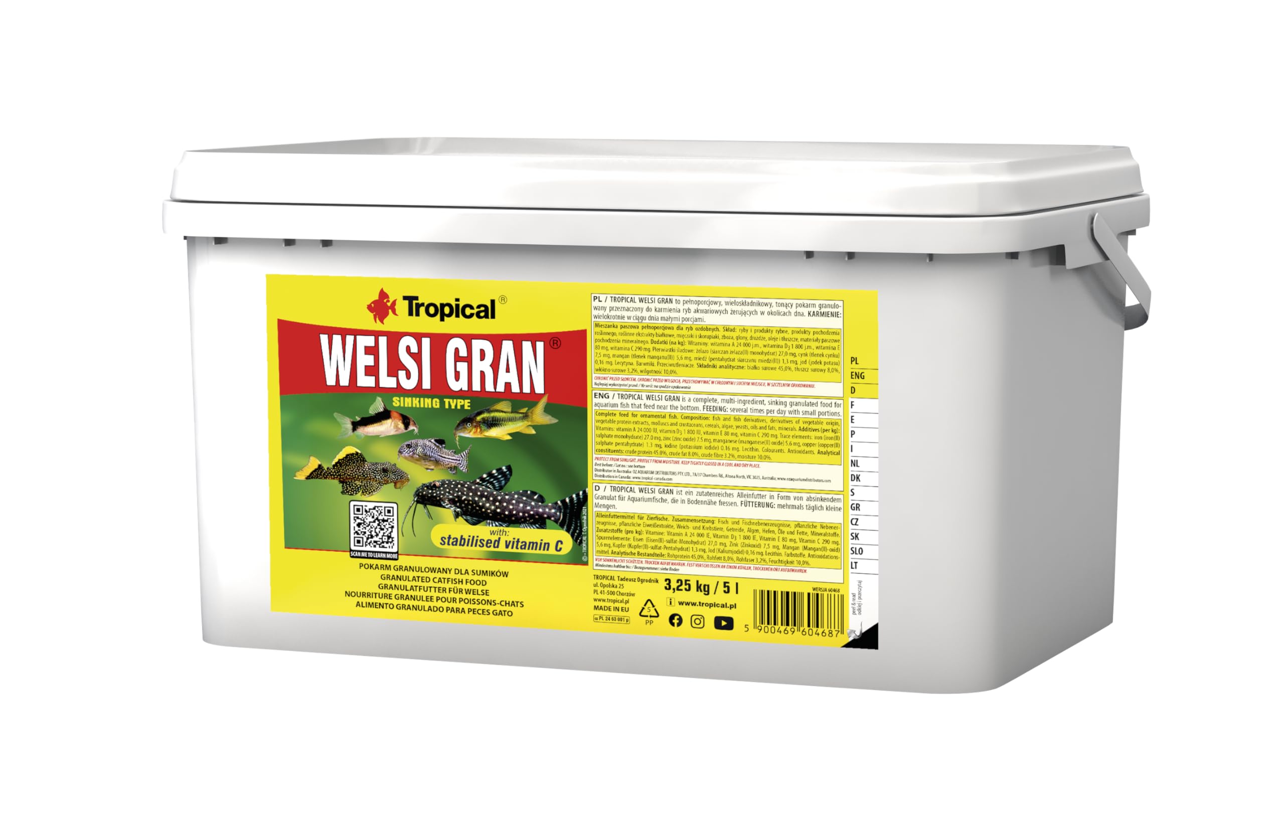 Tropical WELSI GRAN 5L / 3,25kg sinking granules for catfish & bottom-feeding fish with stabilized vitamin C