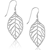 MIMI Sterling Silver Cut Out Leaf Drop Dangle Earrings
