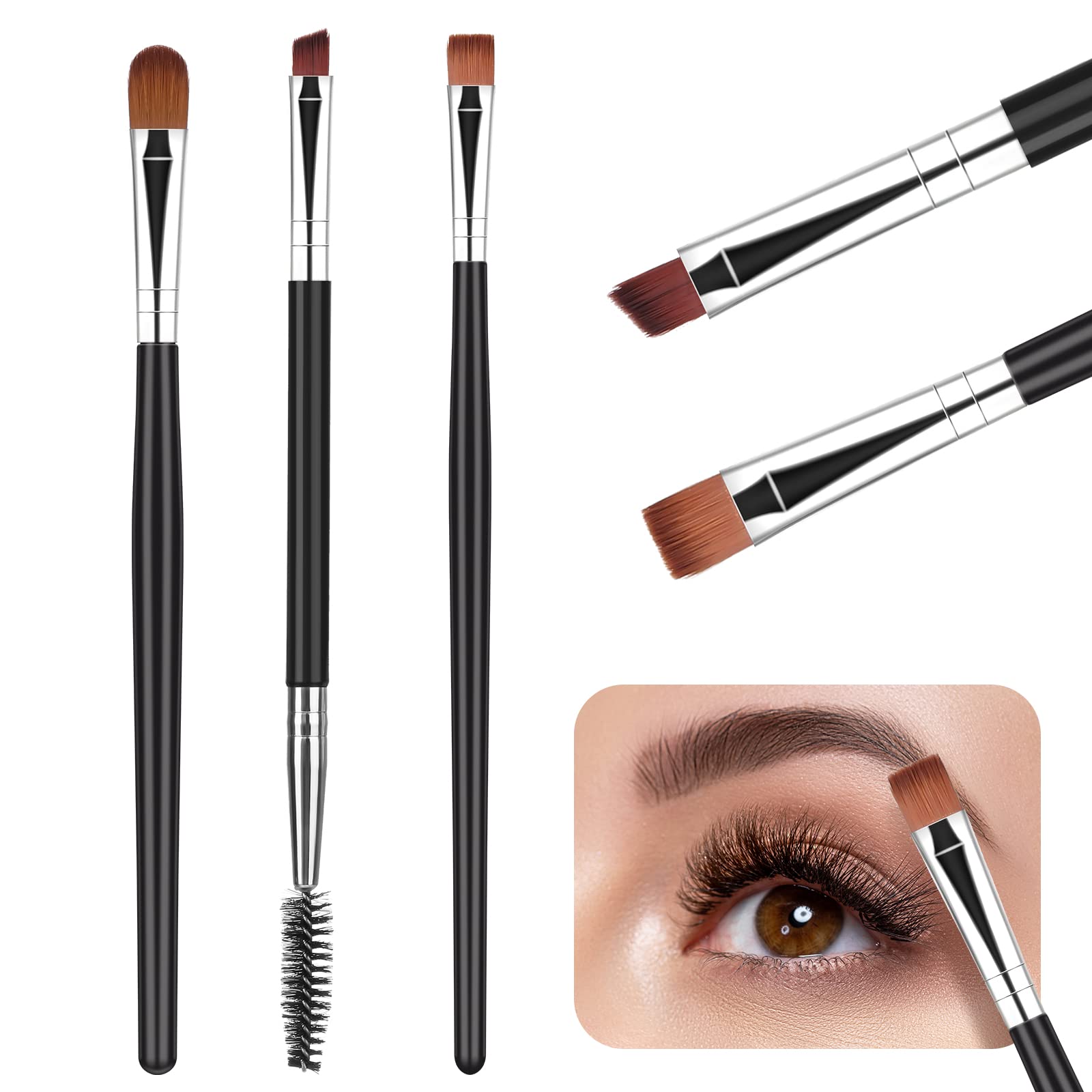 3 Pieces Eyebrow Brush Set Duo Eye Brow Spoolie Angled Eyeshadow Eyeliner Precision Flat Definer Small Shader for Women Girls