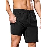 SILKWORLD Men's 2 in 1 Running Shorts 7" Workout Gym Athletic Shorts Quick Dry Lightweight Training Shorts with Pockets