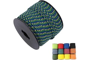 ALICE CATHERINE 1/8in(3mm) 164ft Nylon Rope Solid Braided Cord 5 Stands Paracord Thin String for Crafts Multipurpose UV Resistant for Tent Garden Clothesline and Outdoor Tarp(Green Pattern)