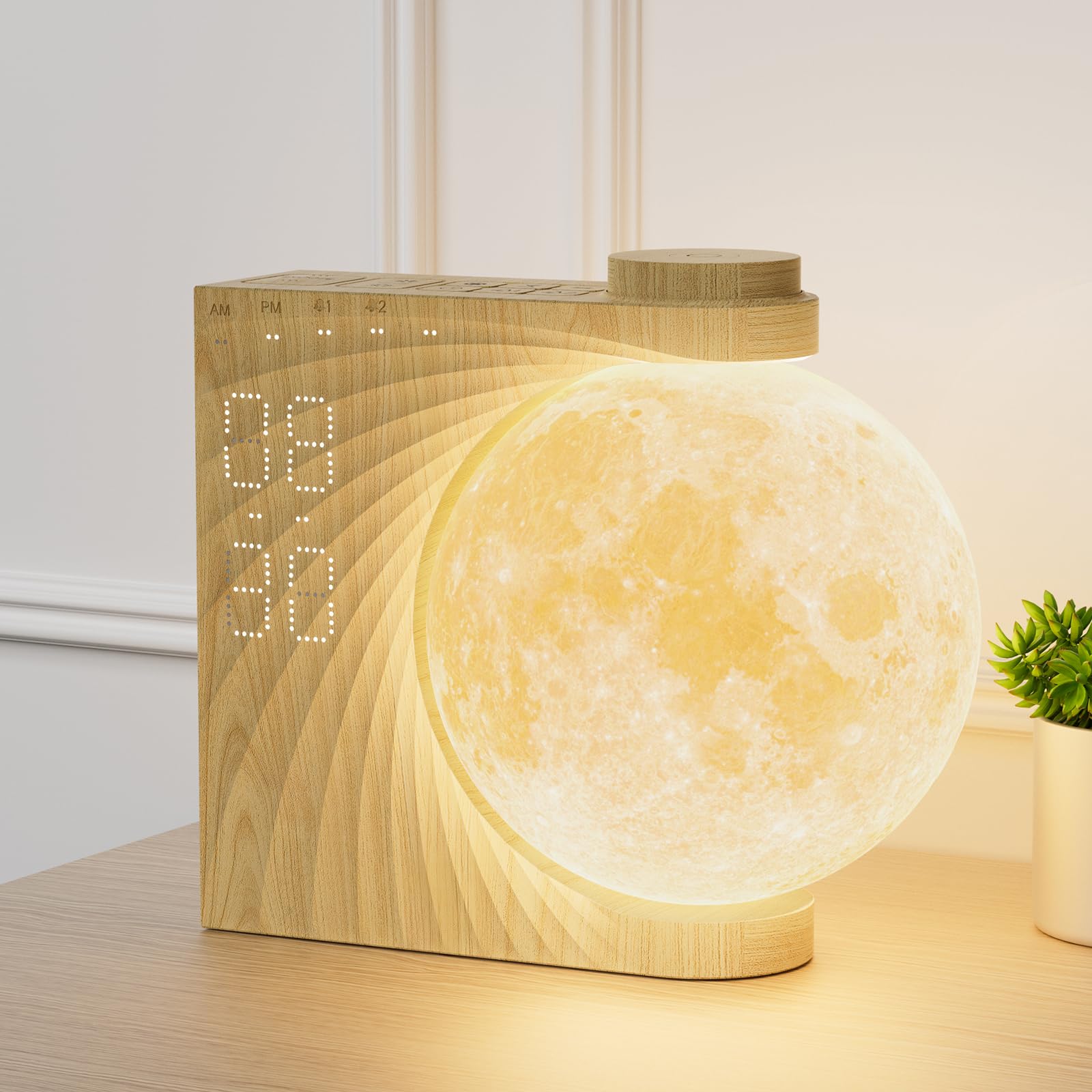 Photo 1 of Rotatable Moonlight Alarm Clock, Sunrise Alarm Sleep Sound Machines, Night Lamp for Bedrooms with Snooze Function, 10 Light Effects, 30/60/90 Timer, 10 Sleep Nature Sounds, 15 Ringtones, 12 Volume