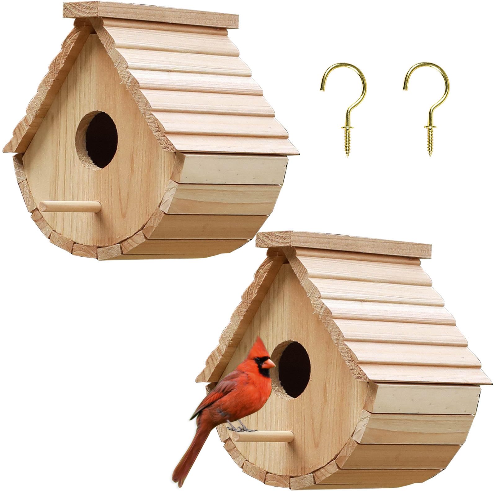 Photo 1 of 2 Pack Bird House Outside Wooden Birdhouse Set of 2, Hanging Birdhouses for Outdoor, Bluebird, Finch, Cardinals House (2Pcs)