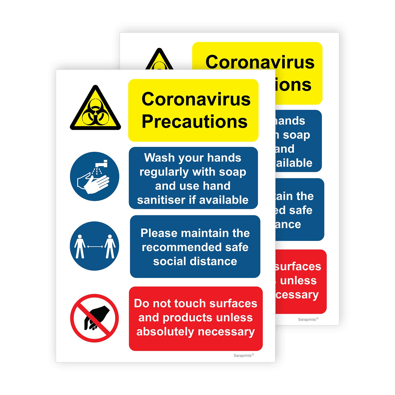 Pack of 2 Covid 19 Signs for Business 150mm x 200mm Self Adhesive Waterproof Social Distancing Poster V1085