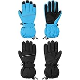 Cooraby 2 Pairs Kids Snow Ski Gloves Winter Waterproof Warm Gloves for Boys Girls Cold Weather Outdoor