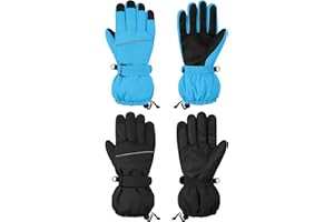 Cooraby 2 Pairs Kids Snow Ski Gloves Winter Waterproof Windproof Thick Warm Gloves for Boys Girls Cold Weather Outdoor