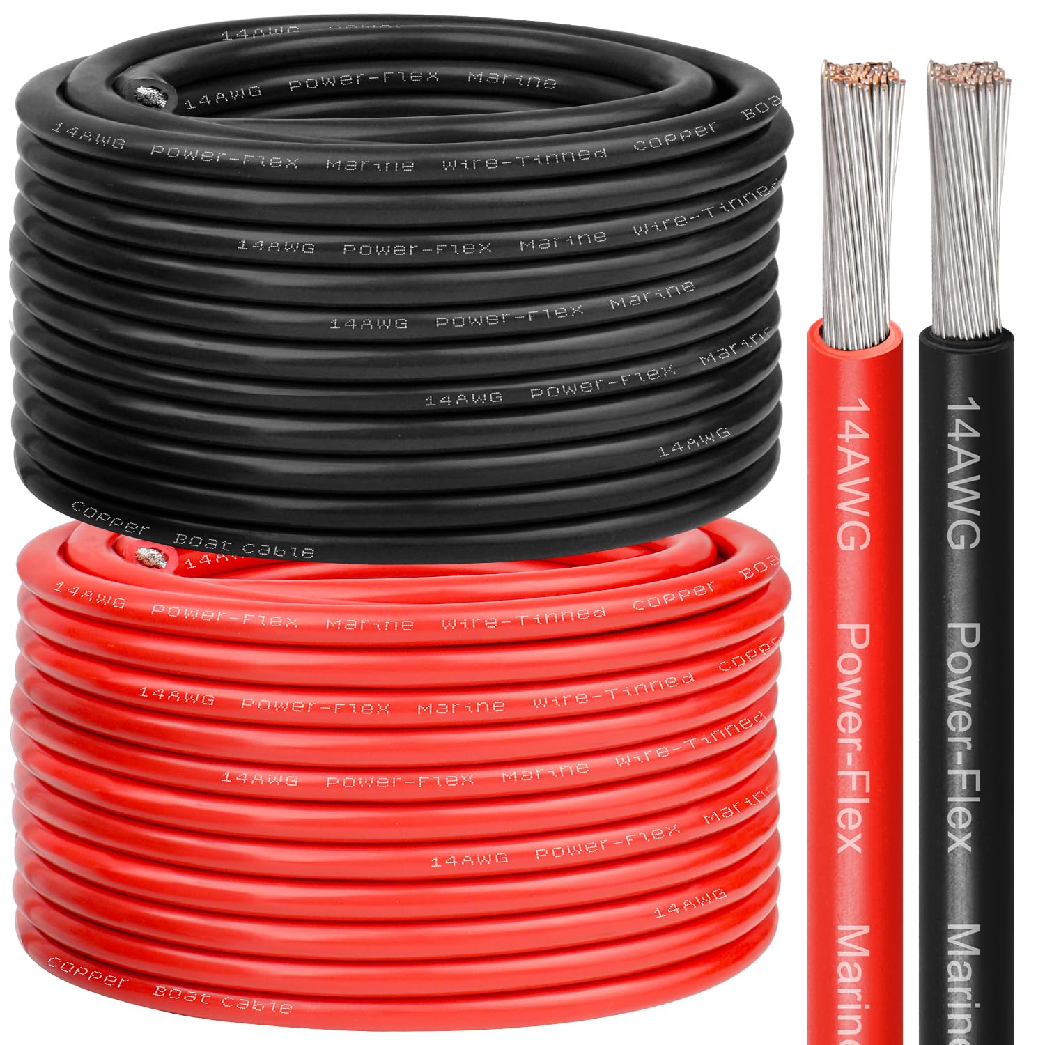 Photo 1 of 14 Gauge Marine Wire, 14 AWG Tinned Copper Electrical Wire, Boat Cable for Automotive, Solar, Car Audio, Trailer, Camper & Marine Wiring(14 AWG, 100FT Red + 100FT Black)