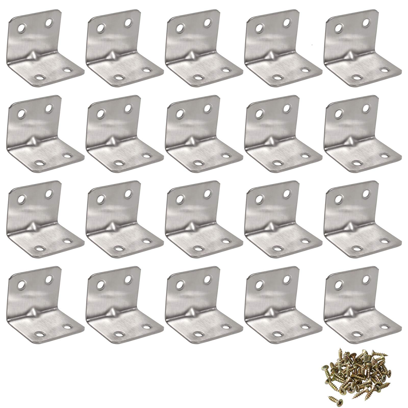 Corner Brace Bracket Set L Shape, Stainless Steel 90 Degree Right Angle Metal Brackets for Wood, Box, Shelf, Window Furniture (20PCS-30 * 30 * 38mm 4 Holes)