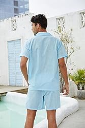 Fenxxxl Men Linen Set 2 Piece Outfits Short Sets