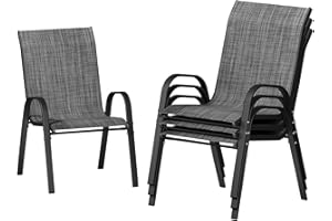 UDPATIO Patio Chairs Set of 4, Stackable Outdoor Dining Chairs with High Back, Textilene Fabric Breathable Outdoor Chair All Weather, 350LBS Capacity for Garden, Backyard (Dark Grey)