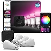 Philips Hue Starter Kit, Bridge Pro + 4 A19 E26 Smart Bulbs | White & Color Ambiance, Dimmable, Smart Light Hub, Works with A