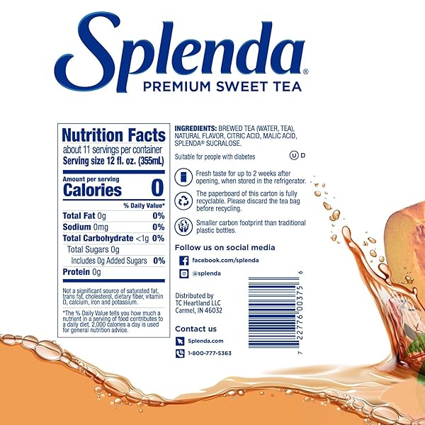 SPLENDA PREMIUM SWEET TEA ON TAP, 1 GALLON BAG IN BOX READY TO DRINK LIQUID, WHITE PEACH GREEN TEA, 128 FL OZ, PACKAGING MAY VARY