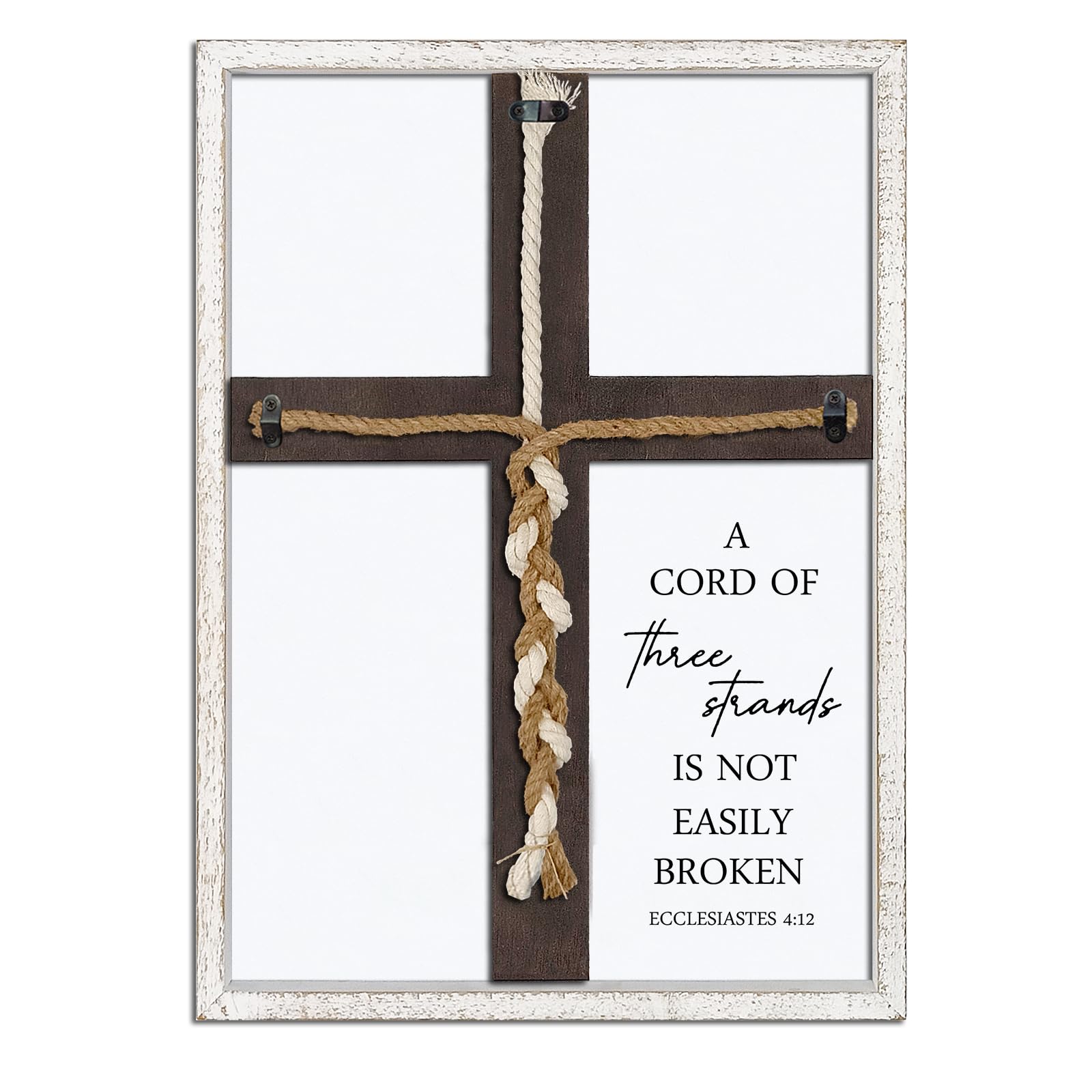 Photo 1 of Surfapans A Cord of Three Strands Wedding Sign 15"X10" Braid for Wedding Ceremony Ideas Wood Frame for Couple Anniversary Religious Christian Marriage Gifts Decor Ecclesiastes 4:9-12 (White)