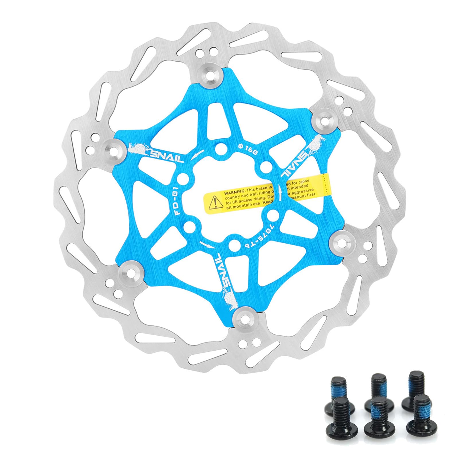 Yongness Floating Mountain Bike Brake Rotor, Hydraulic Brake Disc Rotor 160mm, 180mm, 203mm with 6 Bolts, Suitable for Road Bikes, MTB, BMX, Bicycle Parts (Blue 160mm)