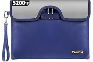 TAMFILE 5200°F Fireproof Money Bag with Lock, Water Fireproof Document Bag with Zipper, 8 Layers Fire Insulation, Fireproof Safe Storage Pouch with Lock for Cash, Passport, Certificate(10" x 13", Blue)