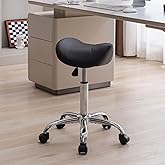 FIRAVOE Saddle Stool, Swivel Saddle Stools with Wheels, Adjustable Rolling Stool 18"-26", Faux Leather Rolling Saddle Stool for Salon, Massage, Clinic, Lab, Office (Black, 1PCS (18"-26"))
