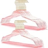 Pink Clothes Hangers 16", 40 Pack Plastic Clear Coat Hanger for Adult Closet, Durable Bling Ganchos de Ropa with Swivel Hook, Notched Shoulders & Ultra-Thin Space Saving Laundry Hanger for Dress Suits