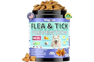 WAGMEE Flea and Tick Prevention for Dogs Chewables – 500 Crunchy & Creamy Tasty Chews, Natural Dog Flea and Tick Treatment Chewable, Oral Flea Chews Supplement for Dogs Puppies, All Breeds & Ages, Chicken