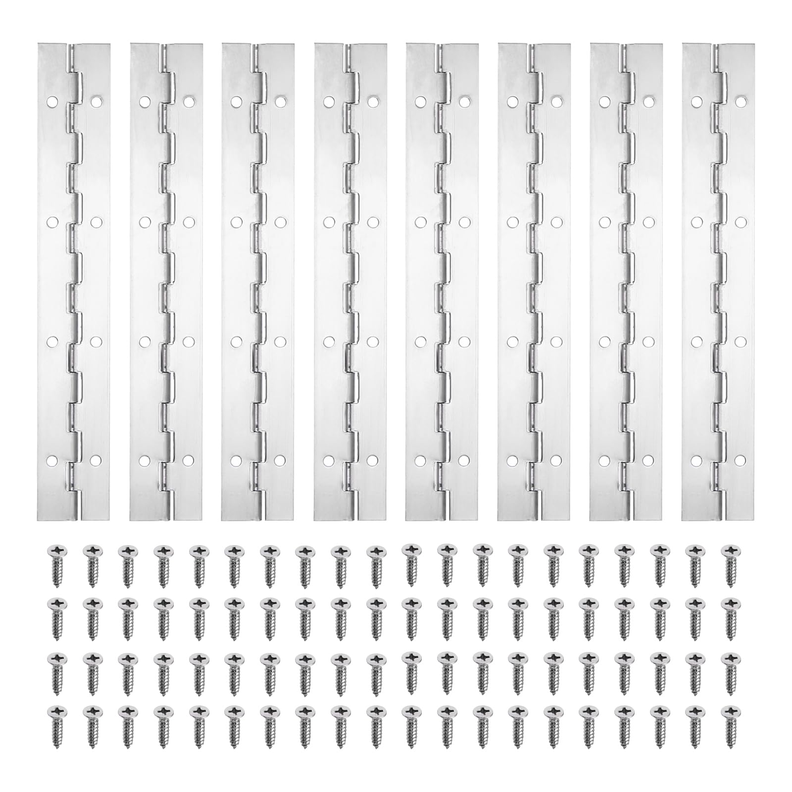 PATIKIL 8x1.2 Inch Piano Hinge,8 Pcs 304 Stainless Steel Continuous Hinge with Holes for Piano Gate Door Wooden Storage Box Cabinet Boat,Silver