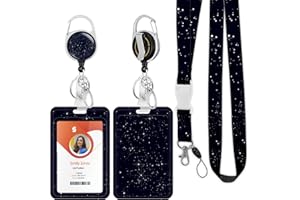 BOUTILON ID Badge Holder with Lanyard,Retractable ID Badge Card Holders Detachable Neck Lanyard Strap with Badge Reel and Vertical ID Holder for Nurse Students Teachers Office Staff(Starry Sky)