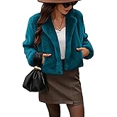 AMZANGEL Women's Cropped Lapel Faux Fur Jacket Warm Long Sleeve Winter Fluffy Coat with Pockets